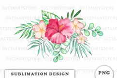 Watercolor Tropical Flowers Bouquet png Product Image 1