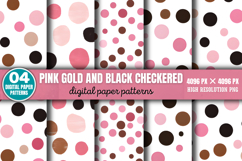 Pink Gold and Black Checkered Digital Paper Background PNG Product Image 2