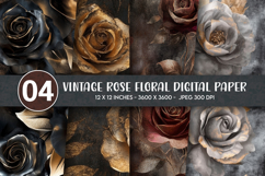 Vintage Rose Floral Digital Paper Product Image 1