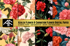 Azalea Flower &amp; Carnation Flower Digital Paper Product Image 1
