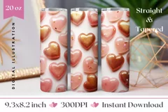 3D Golden Hearts Tumbler Design, Valentine's Day Sublimation Product Image 1
