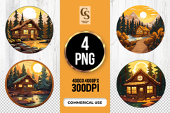 Woodland Cabin Landscape Clipart Sublimation PNG Product Image 1
