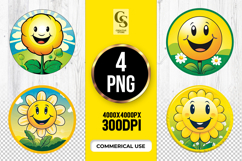 Smiling Sunflower Clipart Sublimation PNG Product Image 1