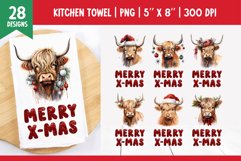 Christmas Highland Cow Kitchen Towel Sublimation PNG Bundle Product Image 1