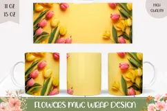 Spring Flowers Mug Wrap, Floral Mug, Pink Tulips PNG Product Image 1