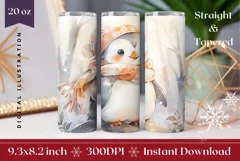 Watercolor Christmas Tumbler Template, Christmas Penguin PNG Product Image 1
