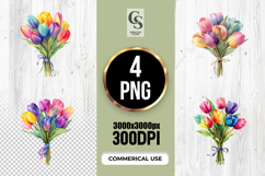 Watercolor Tulip Bouquet Clipart Sublimation PNG Product Image 1