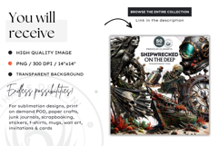 Undersea Shipwrecked , Nautical Clipart, Ocean ruins Product Image 2
