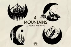 4 Mountain silhouettes SVG PNG EPS Product Image 1