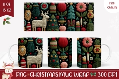 Knitted Christmas Mug Design, Winter Animals Mug Wrap Product Image 1