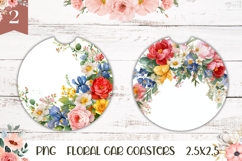 Floral Wreath Car Coaster, Watercolor Flowers Round Coasters Product Image 1