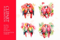 Watercolor parrot couple clipart png Product Image 1
