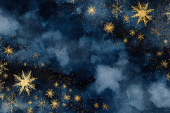 "Navy Blue Watercolor Gold Snowflake Winter Background" Product Image 1