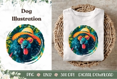 Summer Poodle Illustration, Tropical Black Poodle Dog PNG Product Image 1