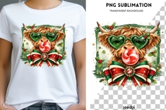 Christmas Highland Cow PNG | Funny Holiday Cow with Sunglass Product Image 1