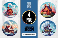 Snowy Cottage Clipart Sublimation PNG Product Image 1
