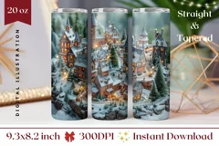 3D Christmas Tumbler Wrap, 3D Winter Tumbler Template Product Image 1