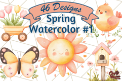 Pastel Watercolor Spring Clipart Bundle, Birds, Flowers Png Product Image 1