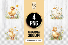 Watercolor Duckling with Flowers Clipart Sublimation PNG Product Image 1