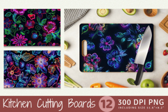 Neon Embroidery Flowers Cutting Boards sublimation Design Product Image 1