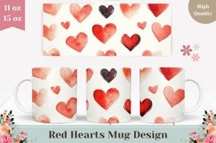 Red Love Hearts Mug Wrap, Cartoon Hearts Mug Template Product Image 1