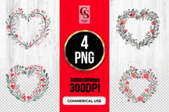 Red Floral Heart Wreath Clipart Sublimation PNG Product Image 1
