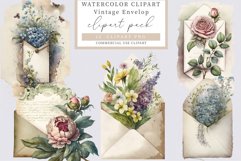 Vintage floral envelop clipart, Envelop clipart Product Image 1