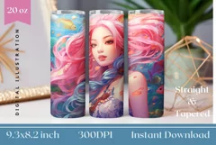 Pink Hair Mermaid Sublimation Design, Kawaii Mermaid Wrap Product Image 1