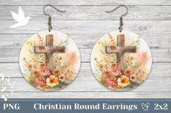 Christian Cross Round Earrings, Watercolor Cross Earring PNG Product Image 1