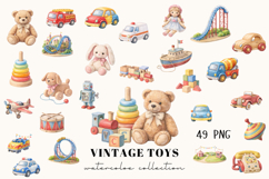 Vintage Toys Watercolor Clipart Set 49 PNG, Cute Nursery Toy Product Image 1