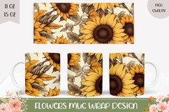 Sunflowers Mug Wrap Design, Vintage Sunflowers Sublimation Product Image 1