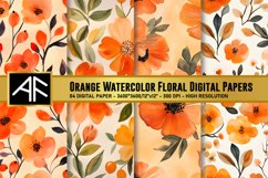 Orange Watercolor Floral Digital Paper Patterns Product Image 1
