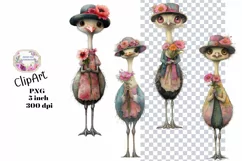Birds, Ostrich, Ephemera, PNG, watercolor, Clipart Product Image 1