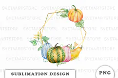 Watercolor Autumn Pumpkins Gold Frame png Product Image 1