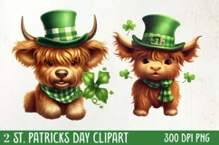St Patricks Day Highland Cow Clipart, Highland Cow Clipart Product Image 1