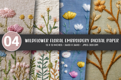 Wildflower Floral Embroidery Digital Paper Product Image 1