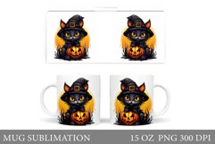 Black Cat Mug Wrap Design. Halloween Mug Wrap Sublimation Product Image 1