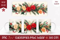 Floral Christmas Mug, Watercolor Flowers Mug Wrap Design Product Image 1