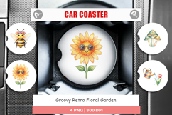 Groovy Retro Floral Garden Car Coaster Product Image 1