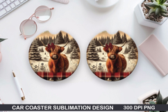 Highland cow Car Coaster Sublimation| Christmas Coaster PNG Product Image 1