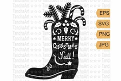 Cowboy Merry Christmas svg, png Cowboy boot silhouette Print Product Image 1