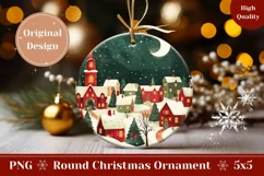Cartoon Village Ornament, Winter Round Ornament Sublimation Product Image 1