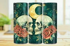 Skull And Flowers 20oz Skinny Tumbler Sublimation Design. Product Image 1