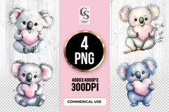 Cute Koala Holding Pink Heart Clipart Sublimation PNG Product Image 1