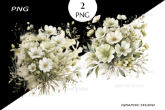 Watercolor Green Wildflowers Clipart, Bouquet Clipart Product Image 1