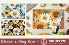 Daisy &amp; Sunflowers Cutting Boards sublimation Design Product Image 1