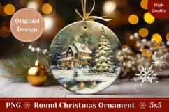 Watercolor Christmas Village Ornament, Christmas Tree PNG Product Image 1