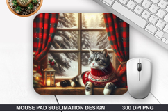 Lounging Cat Mouse Pad Sublimation, Christmas Mouse Pad PNG Product Image 1