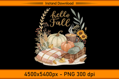 Hello Fall Cozy Pumpkins Blanket and Coffee Sublimation PNG Product Image 1