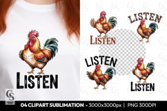 Listen Rooster Clipart Sublimation PNG Product Image 1